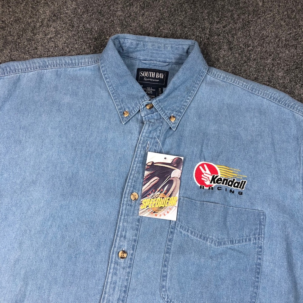 South Bay Sportswear Mens Large Kendall Racing Blue Denim Button Down Shirt NWT